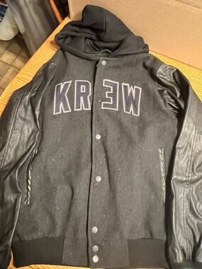 Krew Varsity Jacket Men’s Size Large Black Button Up